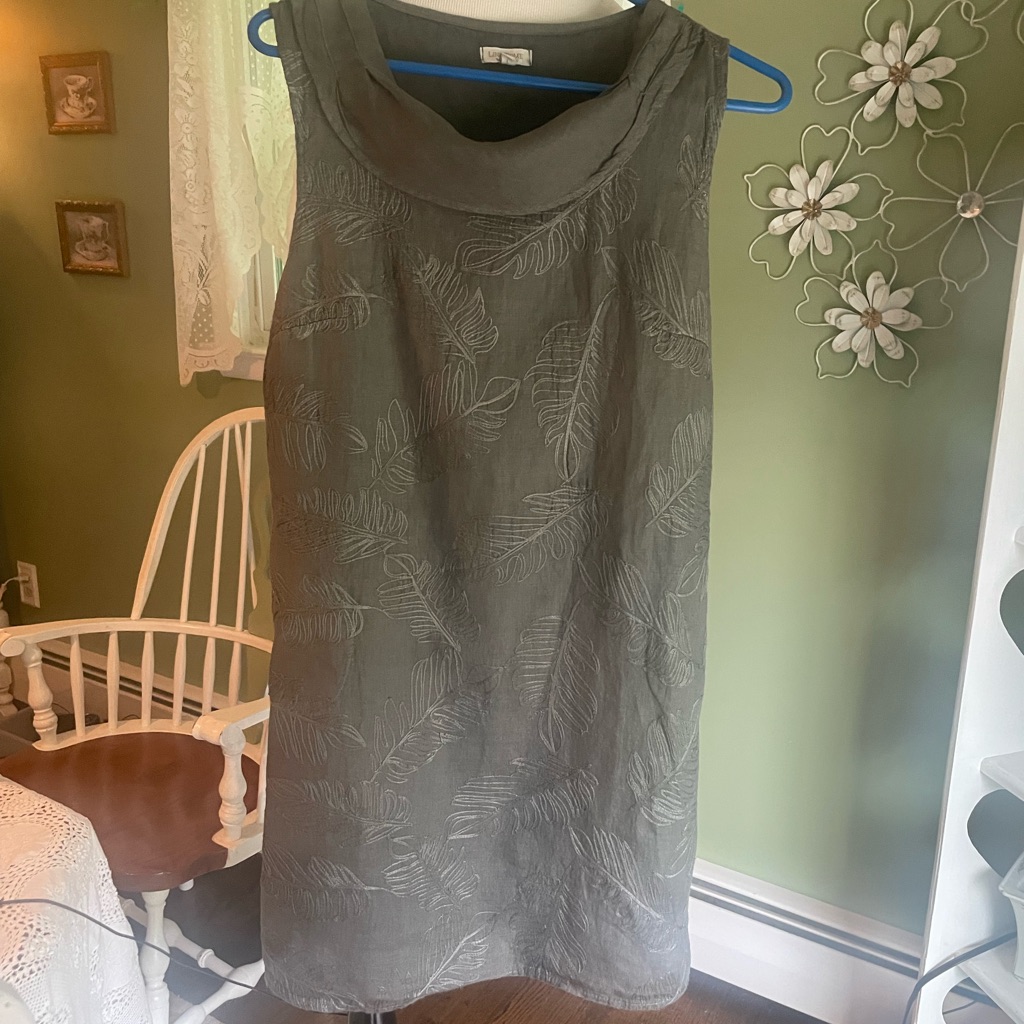 Elegant Gray Sleeveless Linen Mini Dress L